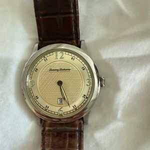 Tommy Bahama Silver and Brown Leather Watch